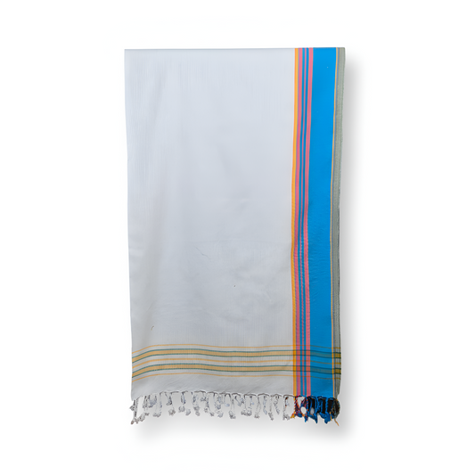 Kikoy - White & Blue - 100% Pure Cotton